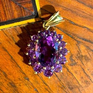 Large Genuine 14K Gold Amethyst Antique Pendant from Carroll/Ochs Estate Jewelry